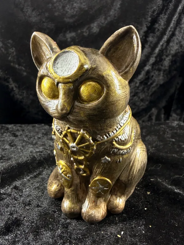 Bronze steampunk cat with goggles